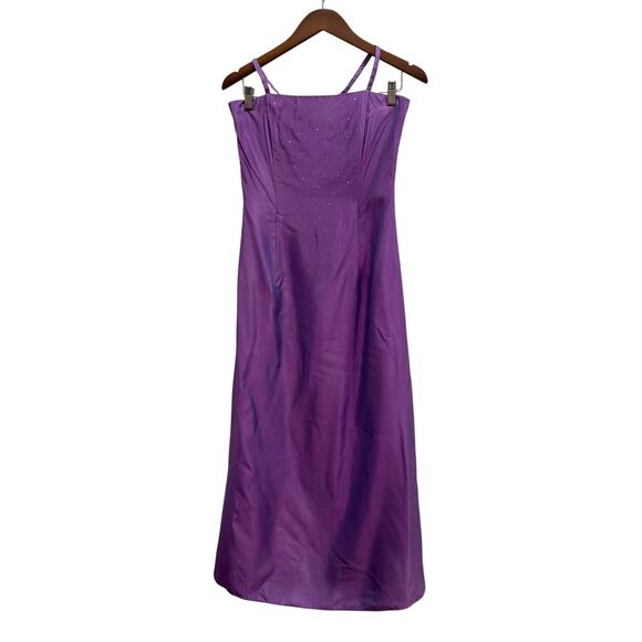VTG Jessica McClintock Gunne Sax SZ 7 Purple Satin Beaded Prom 90's Y2K Dress - Picture 1 of 8